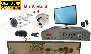 CCTV HD Security Camera System 5-in-1 5MP Standalone 4 Port DVR w/ 5MP HD Coax Cameras, Cables, HDD & Monitor